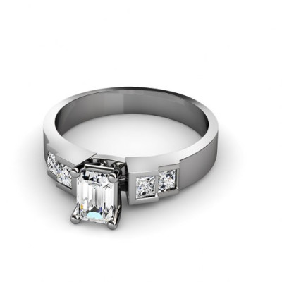 1.15CT Emerald and Princess Cut Diamonds Engagement Ring
