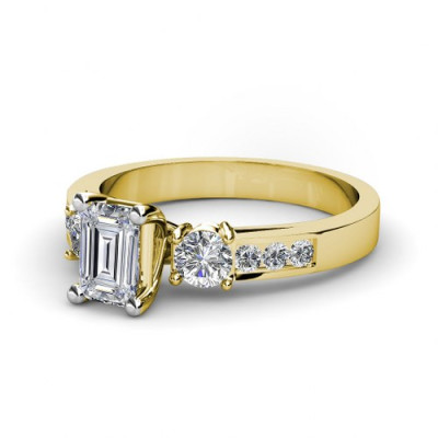 1.15CT Emerald and Round Cut Diamonds Engagement Ring