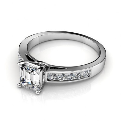1.00CT Emerald and Round Cut Diamonds Engagement Ring