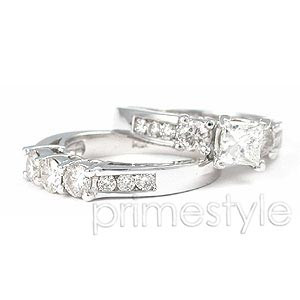 2.15CT Bridal Set with Princess and Round Cut Diamonds 