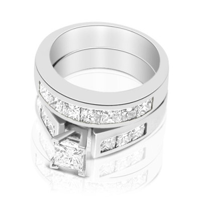 Engagement Ring and Wedding Band Bridal Set - 2.60CT Princess Cut Diamonds