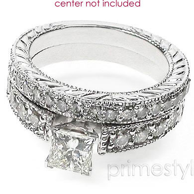 princess and round Cut Diamonds - 1.45CT Total Weight Bridal Set