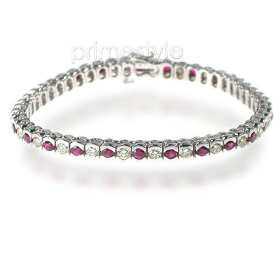 1.00CT Round Cut Diamond and Rubies Bracelet In 14KT White Gold