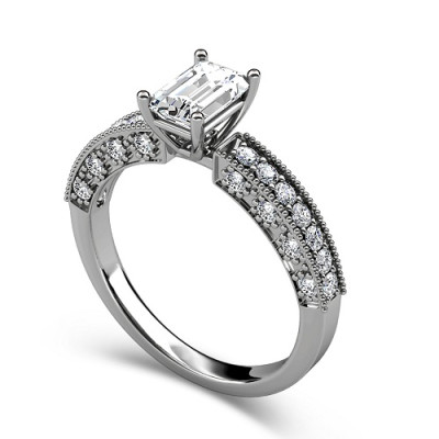 0.95CT Princess and Round Cut Diamonds Engagement Ring