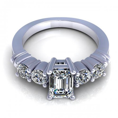 0.60CT Emerald and Round Cut Diamonds Engagement Ring