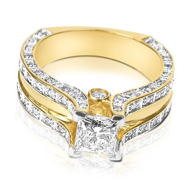 2.15CT Princess and Round Cut Diamonds Engagement Ring