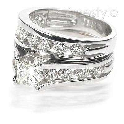 Princess Cut Diamond Bridal Set with 2.50CT Total Weight 