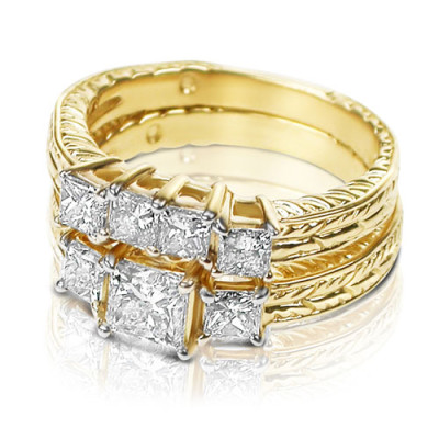 Princess Cut Diamond Bridal Set - 2.10CT Total Weight 