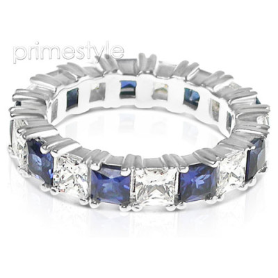 4.70CT Princess Cut Diamonds and Sapphires Eternity Band