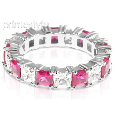 4.70CT Princess Cut Diamonds and Rubies Eternity Band