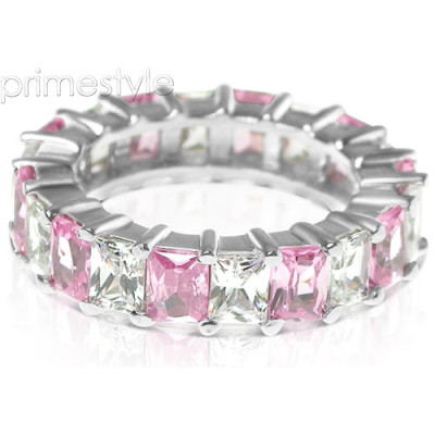 5.30CT Emerald Cut Diamonds and Pink Sapphires Eternity Band