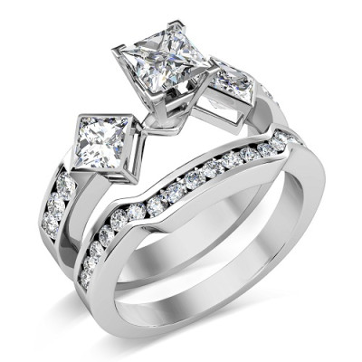 2.00CT princess and round Cut Diamond Bridal Set