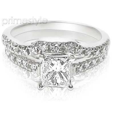 1.35CT Bridal Set with Princess and Round Cut Diamonds 