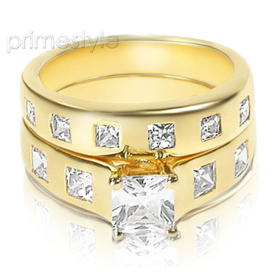 Elegant 1.75CT Princess Cut Diamond Bridal Set 