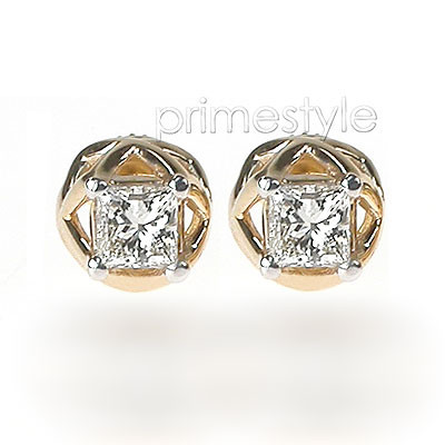 Princess Cut 0.30CT Weight 14KT Yellow Gold Diamond Stud Earrings