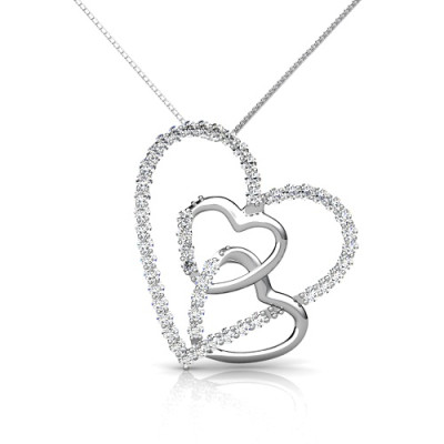 14KT White Gold Heart Pendant with 0.55CT Round Cut Diamonds