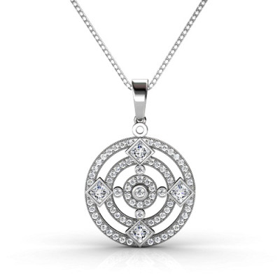 14KT White Gold Diamond (I-K Color and SI2-I1 Clarity) Round Cut Pendant