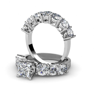 3.95CT Princess and Round Cut Diamonds Bridal Set