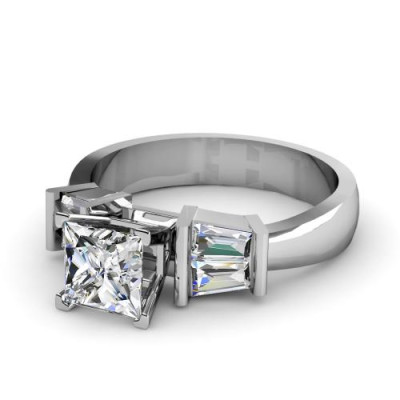 0.95CT princess and taper cut diamonds engagement ring