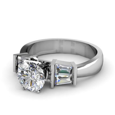 0.95CT round and taper cut diamonds engagement ring