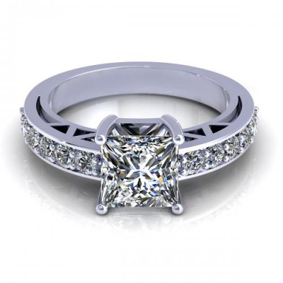 0.85CT princess and round cut diamonds engagement ring