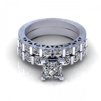 1.45CT princess and round cut diamonds bridal set