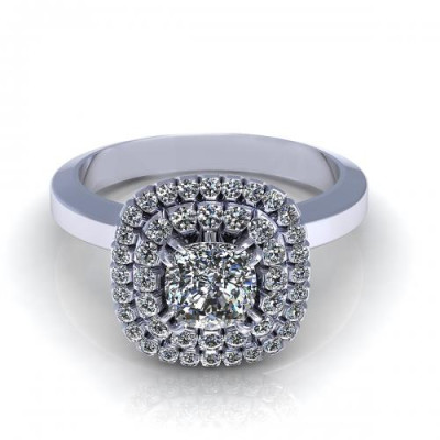 0.69CT cushion and round cut diamonds engagement ring