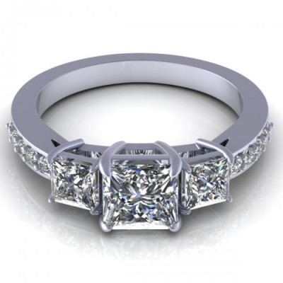 1.20CT princess and round cut diamonds engagement ring