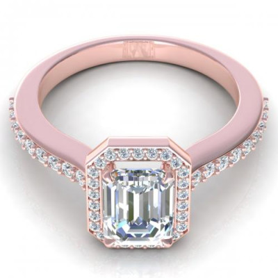 0.65CT emerald and round cut diamonds engagement ring
