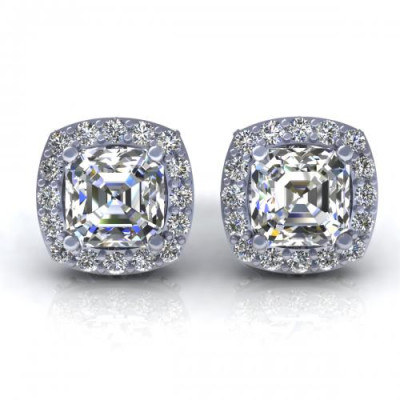 0.45CT ascher and round cut diamonds stud earrings