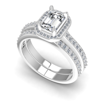 0.90CT Emerald And Round Cut Diamonds Bridal Set