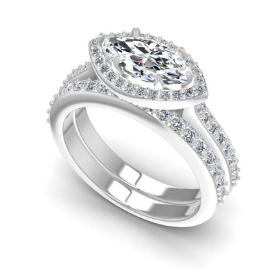 0.90CT Marquise And Round Cut Diamonds Bridal Set
