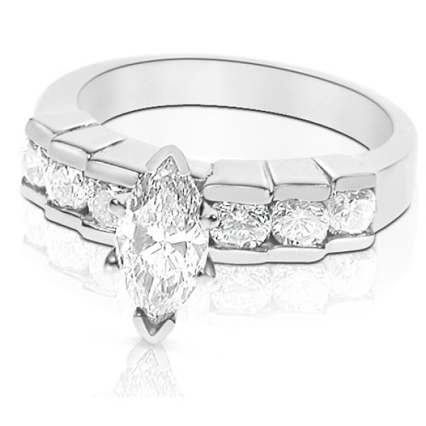 1.35CT Marquise and Round Cut Diamonds Engagement Ring