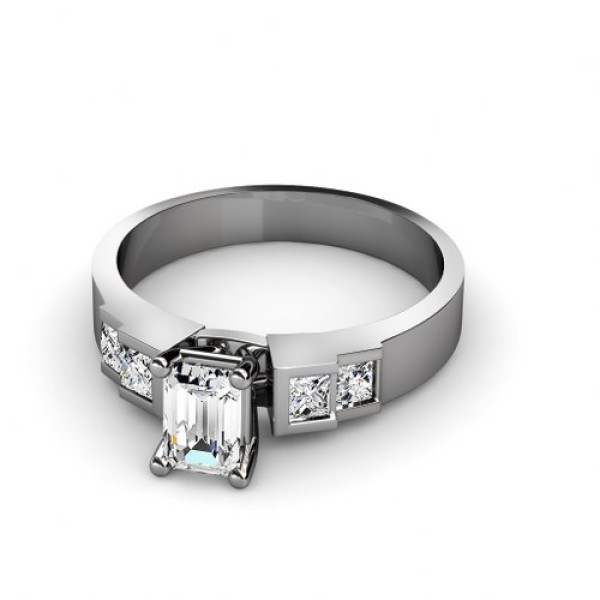 1.15CT Emerald and Princess Cut Diamonds Engagement Ring