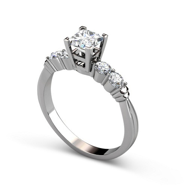 0.90CT Princess and Round Cut Diamonds Engagement Ring