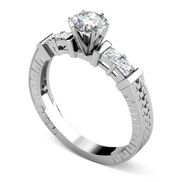 0.95CT Round and Princess Cut Diamonds Engagement Ring