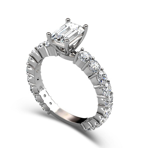 2.75CT Emerald and Round Cut Diamonds Engagement Ring