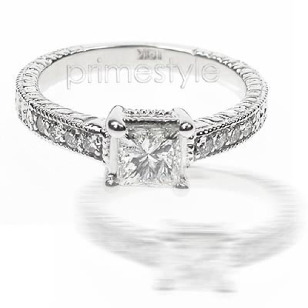0.65CT Princess and Round Cut Diamonds Engagement Ring