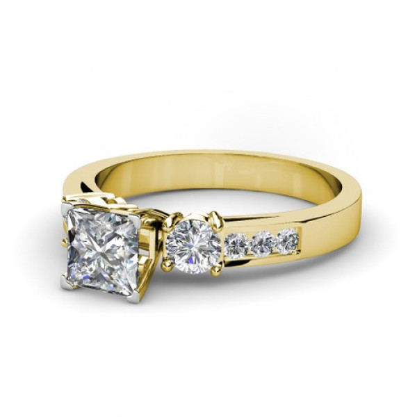 1.15CT Princess and Round Cut Diamonds Engagement Ring