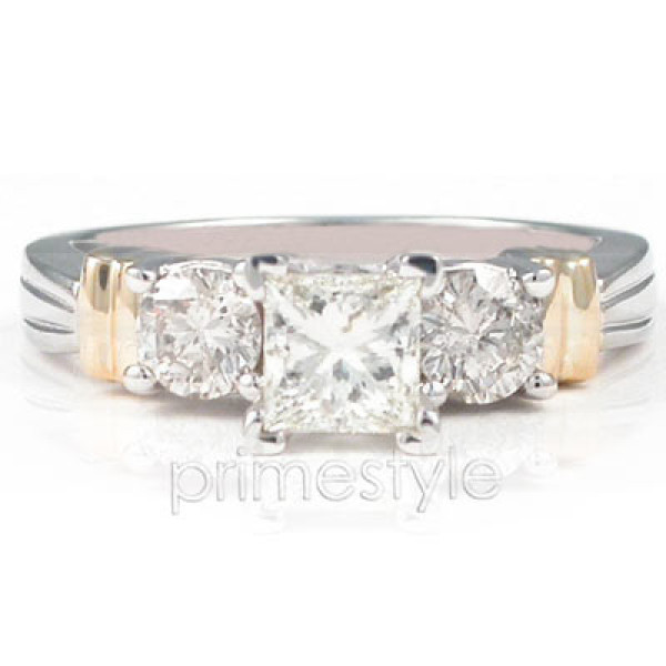 0.85CT Princess and Round Cut Diamonds Engagement Ring
