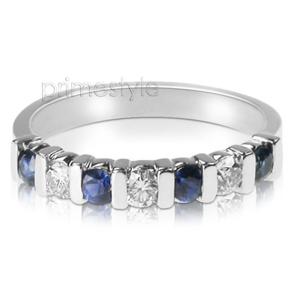 1.05CT Round Cut Diamonds and Sapphires Wedding Band