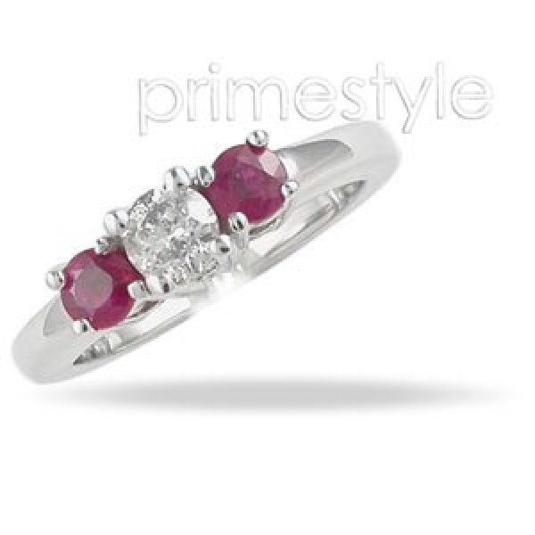 0.90CT Round Cut Diamond and Rubies Three Stone Ring
