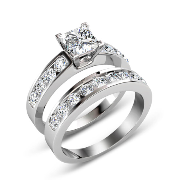 1.60CT Bridal Set with Princess and Round Cut Diamonds 