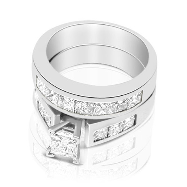 Engagement Ring and Wedding Band Bridal Set - 2.60CT Princess Cut Diamonds