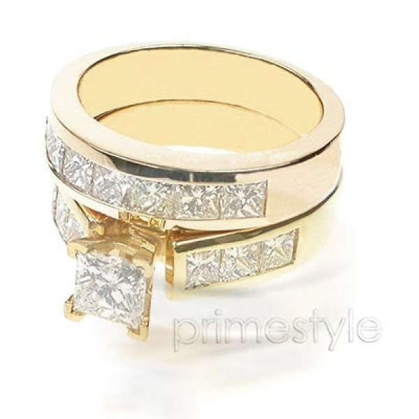 Engagement Ring and Wedding Band Bridal Set - 2.60CT Princess Cut Diamonds