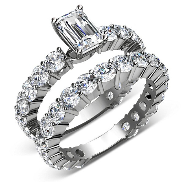 5.65CT Emerald and Round Cut Diamonds Bridal Set 