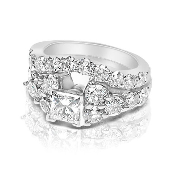 Bridal Set - 2.55CT Princess and Round Cut Diamonds 