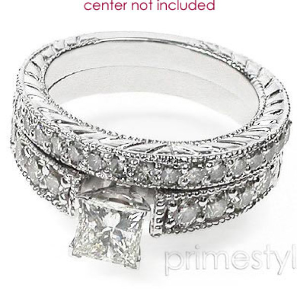 princess and round Cut Diamonds - 1.45CT Total Weight Bridal Set