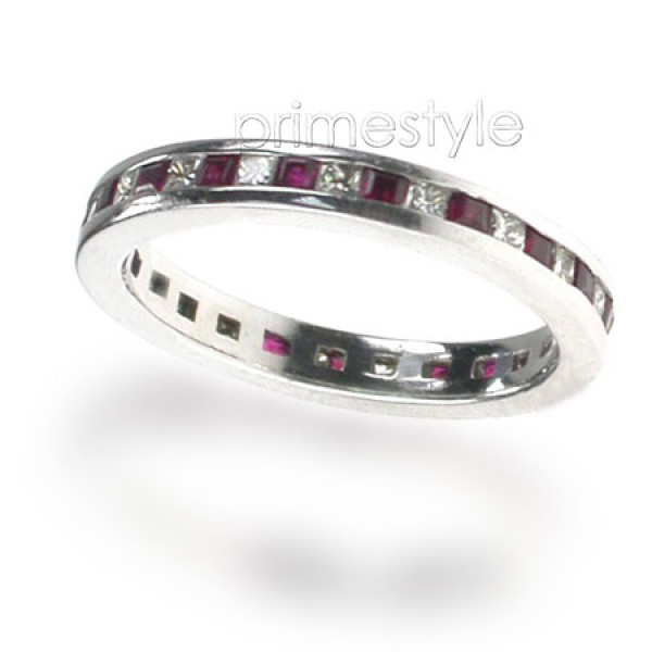 1.60CT Princess Cut Diamonds and Rubies Eternity Band