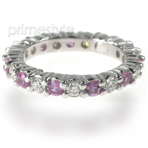 1.50CT Round Cut Diamonds and Pink Sapphires Eternity Band